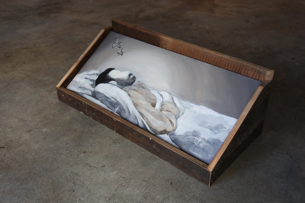 08_Deep sleep, oil on wood and installation, 42x90(painting size), 2011.JPG
