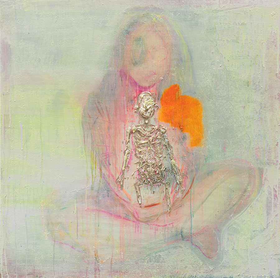7.900_서원미_포옹(Hug), oil &amp; acrylic &amp; spray on linen, 91x91cm, 2021.jpg