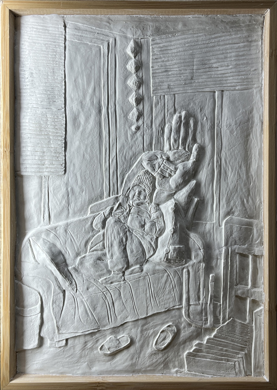 900_1. 기댈 자리 a place to rely on, 나무 위에 석분점토, 27x35x6cm, 2025.jpg